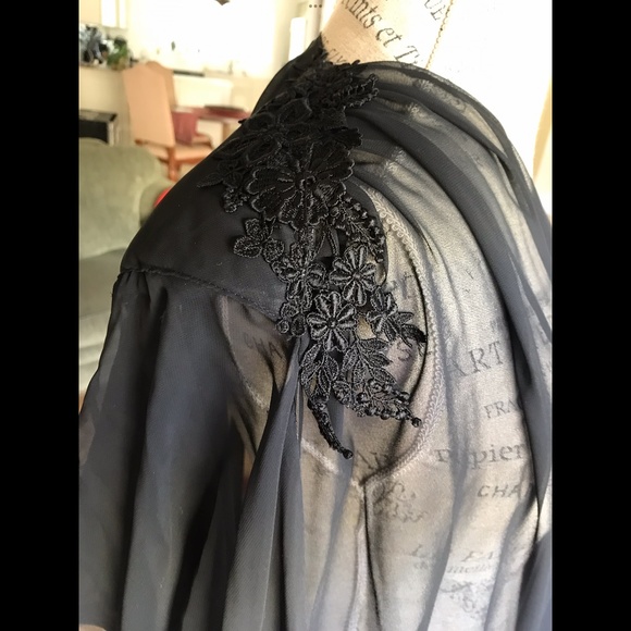 JONQUIL By DIANE SAMANDI Black OSFM Diaphanous Robe / Topper (Matches Nightie) - Picture 2 of 7